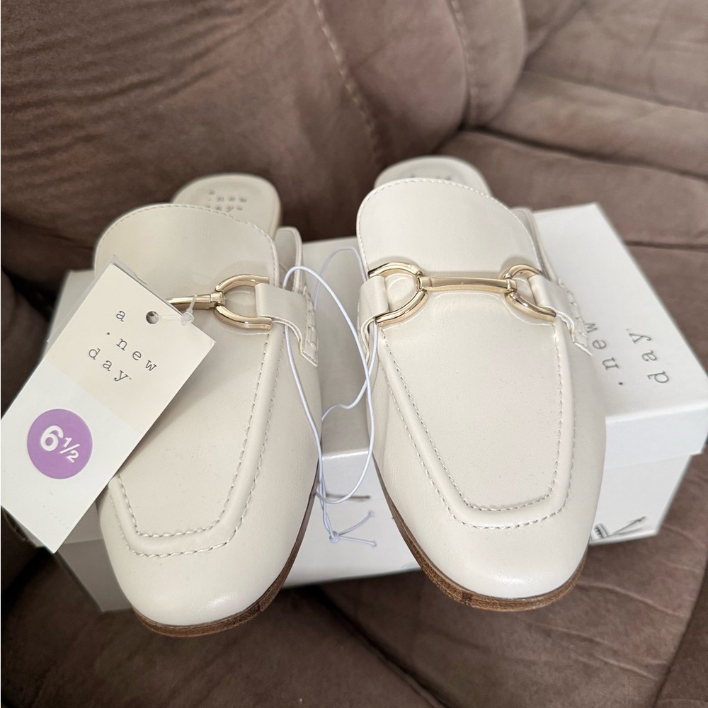 a new day Cream Faux Leather Horsebit Mule Loafers